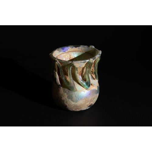 255 - A Rare Roman Glass Bottle with Lovely Patina, Circa 251-450 CE.