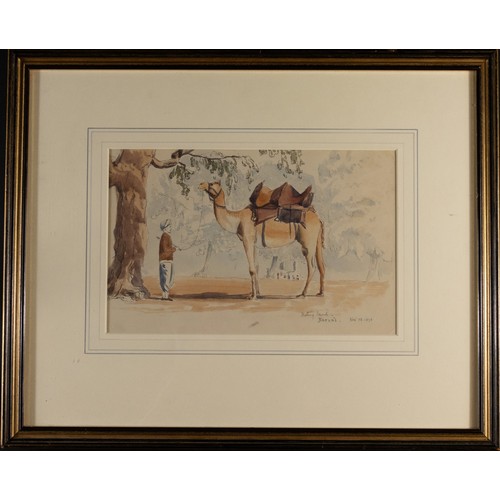 34 - An Indian Watercolour Painting, Narand Riding a Camel, signed and dated, Navi. 13. 1876.

Provenance... 