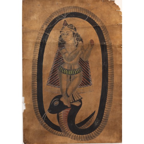 36 - An Old Bengal School Kalighat Painting of Kaliya Mardan when Krishna kills the demon Kaliya.

Krishn... 