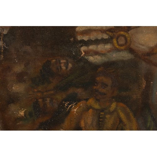 38 - A Rare Sikh School Painting of a War Scene, Oil on Canvas, Early 20th Century.