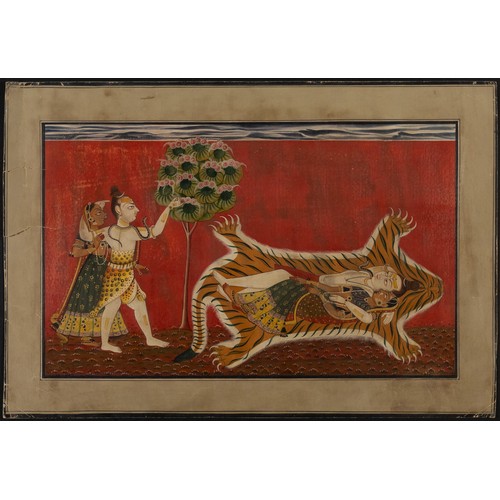 53 - An Indian Painting Depicting Shiva and Parvati on a Tiger Skin: Anakul Nayaka Folio from a Rasamanja... 