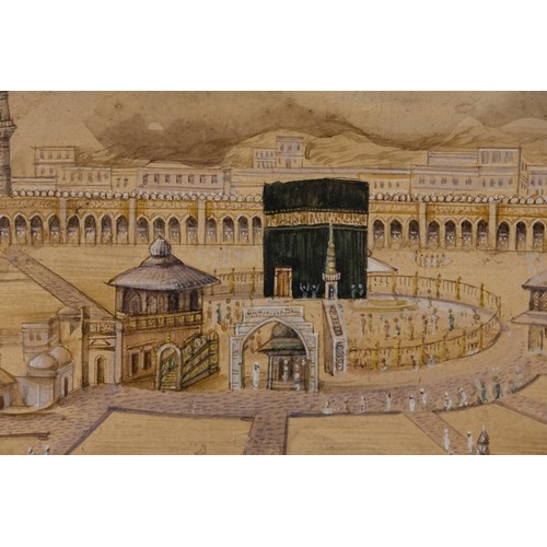 111 - An Islamic Opaque and Gold Painting on Paper Depicting Masjid al-Haram and the Ka'abah, Surrounded b... 