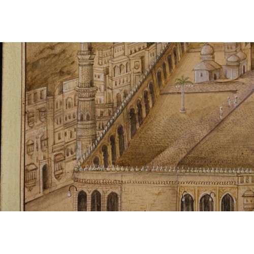 111 - An Islamic Opaque and Gold Painting on Paper Depicting Masjid al-Haram and the Ka'abah, Surrounded b... 