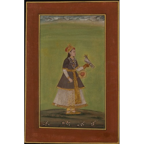 54 - An Indian Miniature Painting of a Princess, Probably Mumtaz Mahal, consort of Shah Jahan, Standing i... 