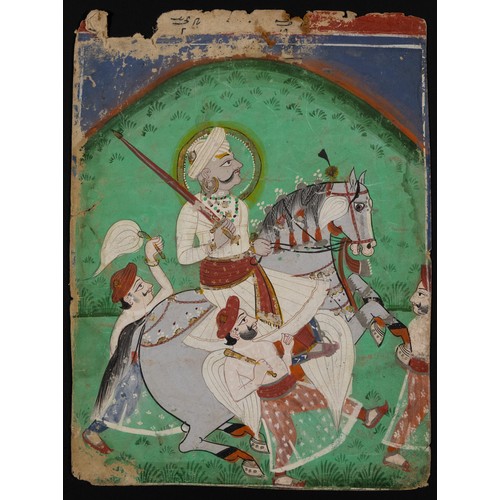 56 - An Indian Miniature of Maharao Ajit Singh ji of Bundi Riding a Dappled Horse, Circa 1925-1950.

Appr... 