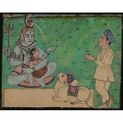 57 - An Indian Miniature Painting Depicting Lord Shiva and Parvati Offering to a High Priest, 19th Centur... 