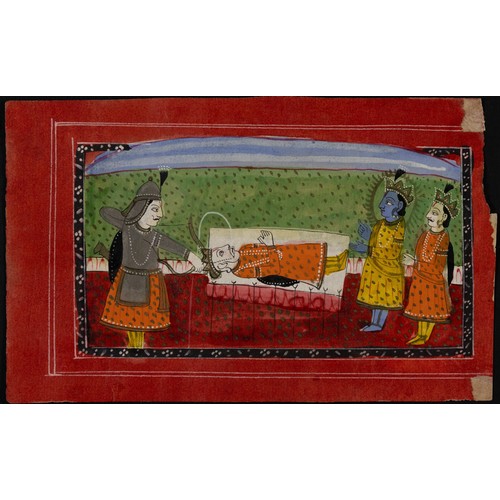 58 - An Indian Miniature Painting Depicting a Funeral Procession of the King and Condolences Offered by h... 