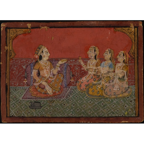 59 - An Indian Miniature Painting of 4 Ladies in a Harem, Gouache and Gold on Paper, Circa 20th Century.
... 