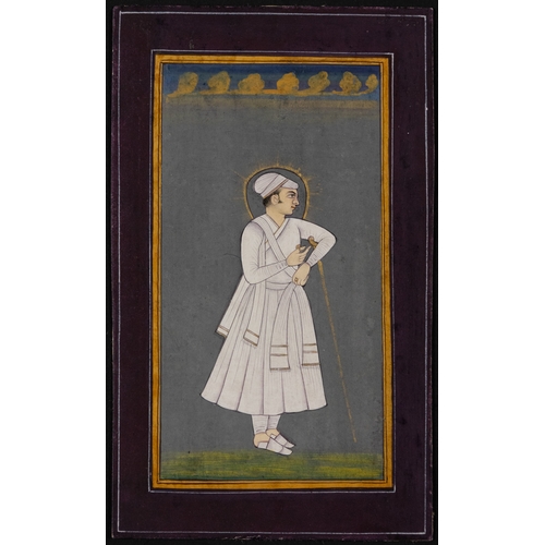 60 - An Indian Miniature Painting of a Portrait of a Nobleman with his Walking Stick, Circa 20th Century.... 