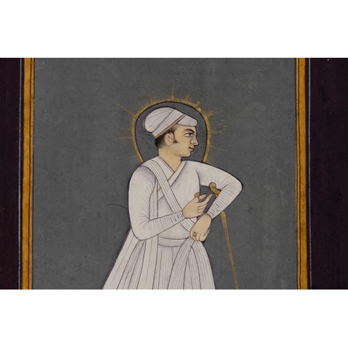 60 - An Indian Miniature Painting of a Portrait of a Nobleman with his Walking Stick, Circa 20th Century.... 