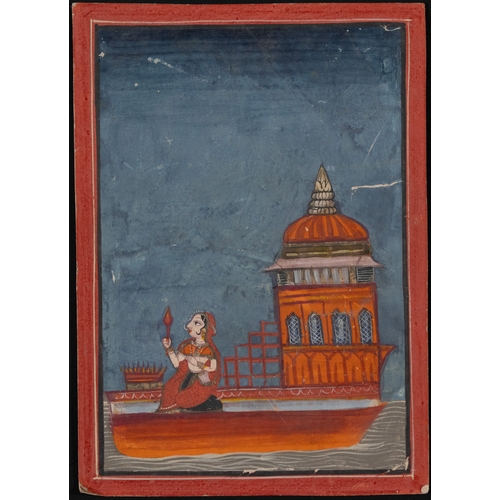 61 - An Indian Miniature Painting Depicting a Modest Woman Travelling on a Boat for the Coming of her Lor... 