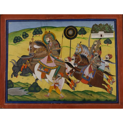 67 - An Indian Painting Depicting a Jodhpur Nobleman on Horseback with a Group of Lancers, Circa 1950-197... 