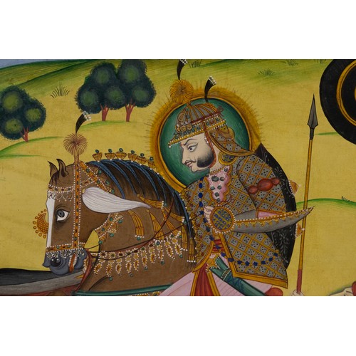 67 - An Indian Painting Depicting a Jodhpur Nobleman on Horseback with a Group of Lancers, Circa 1950-197... 