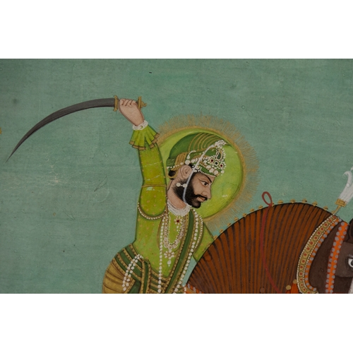 68 - An Indian Painting Depicting Maharana Sarup Singh Hunting a Boar on Horseback from Udaipur,
Circa 18... 