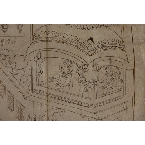 69 - An Indian Fine Pencil Drawing of Krishna's Arrival at Mathura, Circa 1950.

Approximately 42.5cm x 2... 