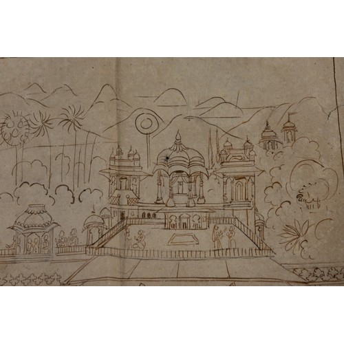 69 - An Indian Fine Pencil Drawing of Krishna's Arrival at Mathura, Circa 1950.

Approximately 42.5cm x 2... 