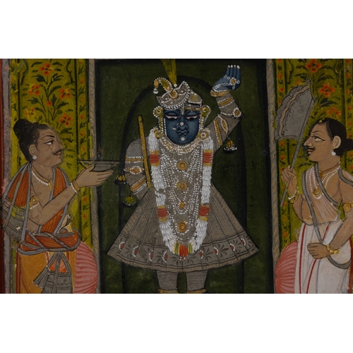 74 - An Indian Kota School Miniature Painting Depicting Priests Worshipping Krishna as Shrinathji for Ann... 