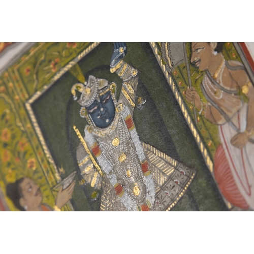 74 - An Indian Kota School Miniature Painting Depicting Priests Worshipping Krishna as Shrinathji for Ann... 