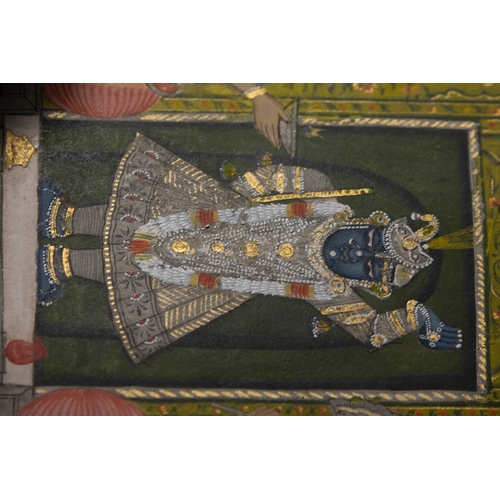 74 - An Indian Kota School Miniature Painting Depicting Priests Worshipping Krishna as Shrinathji for Ann... 