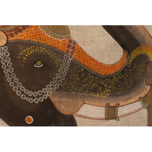 76 - An Indian Painting on Cloth Depicting an Elephant, Used at a Palace's Gates to Welcome Maharaja as a... 