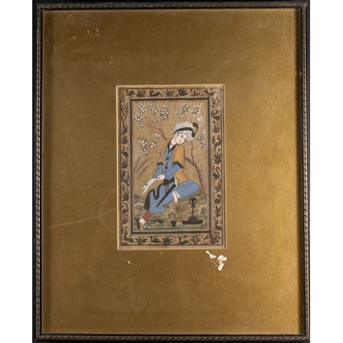 12 - ** NO RESERVE **

An Islamic Safavid Style Miniature Painting of a Man in a Field.

With frame: Appr... 