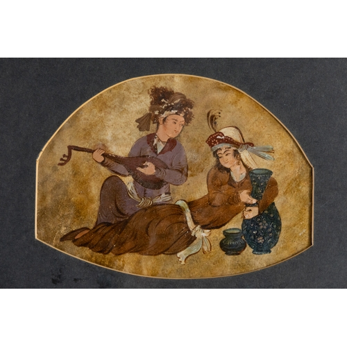 13 - ** NO RESERVE **

An Islamic Qajar Miniature Painting of a Musician and a Female Attendant, 19th Cen... 