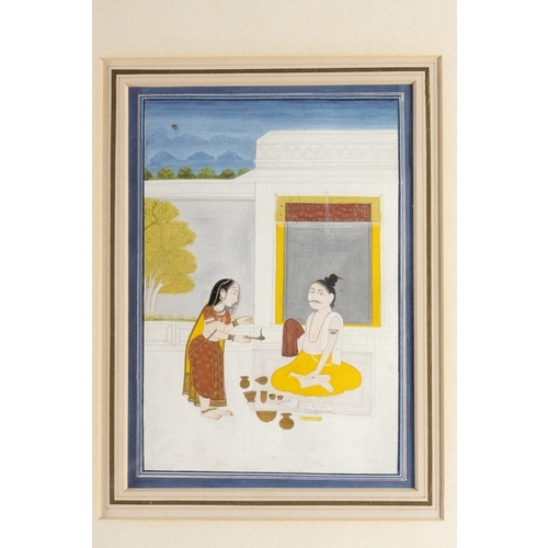 80 - An Indian Miniature Painting of a Man and Woman Eating with Mountains in the Background, 19th Centur... 