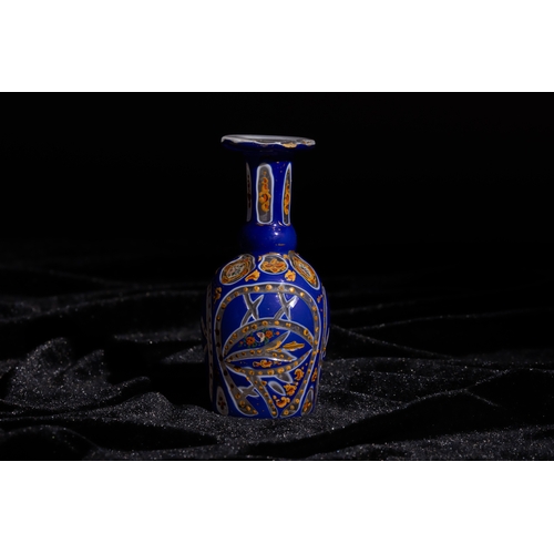 117 - A Bohemian Enamelled Blue Glass Perfume Bottle, Made for the Persian Export Market, 19th Century.

H... 