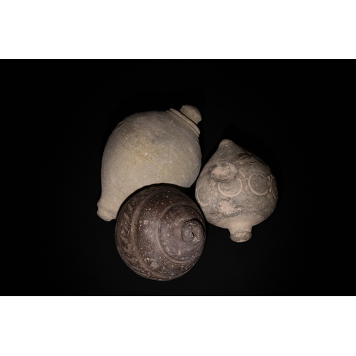 262 - A Lot of 3 Medieval Terracotta Containers Probably Used as Hand Grenades.

H: Approximately 11.5cm, ... 