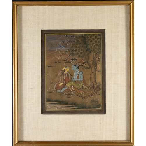 23 - ** NO RESERVE ** 

An Indian Miniature Painting Depicting a God with a Woman Sitting in a Field.

Ap... 