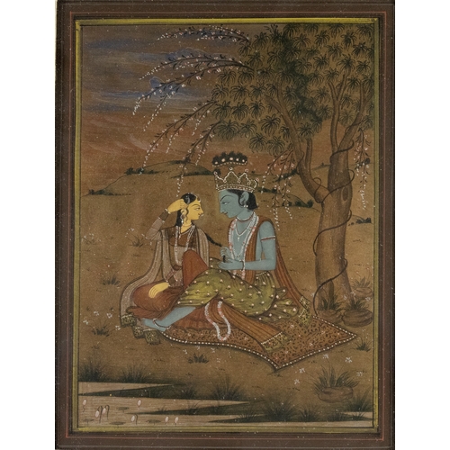 23 - ** NO RESERVE ** 

An Indian Miniature Painting Depicting a God with a Woman Sitting in a Field.

Ap... 