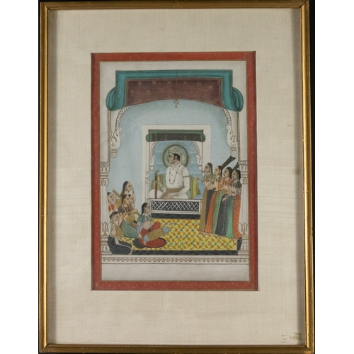 24 - ** NO RESERVE ** 

An Indian Miniature Painting Depicting Female Musicians Playing in front of a Man... 