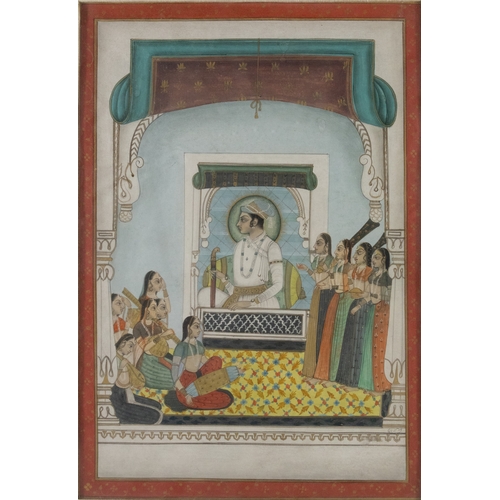 24 - ** NO RESERVE ** 

An Indian Miniature Painting Depicting Female Musicians Playing in front of a Man... 