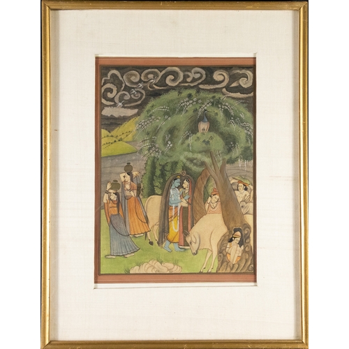 26 - ** NO RESERVE ** 

An Indian Miniature Painting Depicting Lord Krishna with Radha.

Approximately 23... 