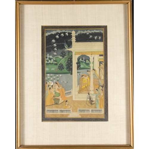 27 - ** NO RESERVE ** 

An Indian Miniature Painting Depicting a Palace Scene with Musicians.

Approximat... 