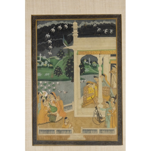 27 - ** NO RESERVE ** 

An Indian Miniature Painting Depicting a Palace Scene with Musicians.

Approximat... 