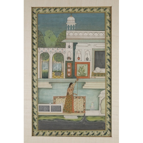 28 - ** NO RESERVE ** 

An Indian Miniature Painting Depicting Parvati with Trident before a Shiva Lingam... 