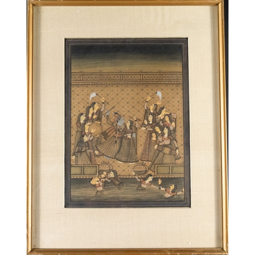 30 - ** NO RESERVE ** 

An Indian Miniature Painting Depicting Krishna Playing Holi with Radha and Gopis.... 