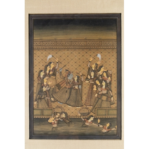 30 - ** NO RESERVE ** 

An Indian Miniature Painting Depicting Krishna Playing Holi with Radha and Gopis.... 