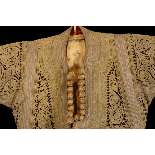 158 - An Islamic Turkish Ottoman Metal Threaded Embroidery on Velvet Waistcoat Decorated with Coral Beads,... 