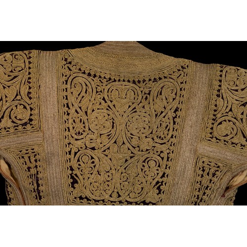 158 - An Islamic Turkish Ottoman Metal Threaded Embroidery on Velvet Waistcoat Decorated with Coral Beads,... 