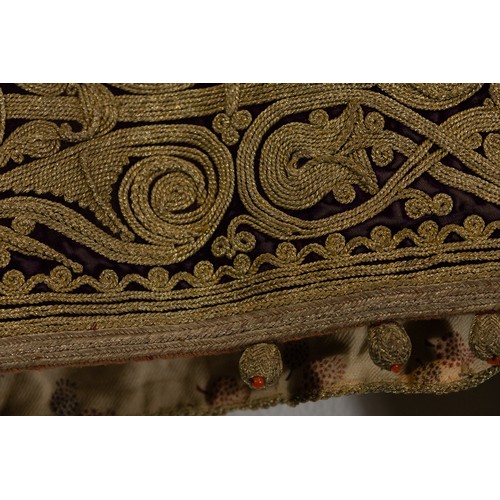 158 - An Islamic Turkish Ottoman Metal Threaded Embroidery on Velvet Waistcoat Decorated with Coral Beads,... 