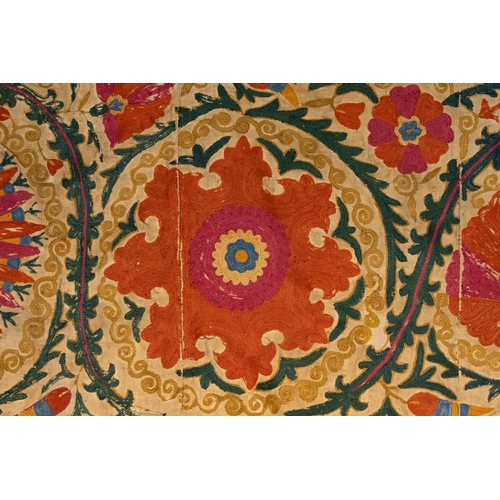 159 - A Rare Islamic Bukhara Suzani, Silk Embroidery on Cotton, 19th Century.

Approximately 249cm x 169cm