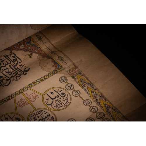 97 - An Islamic Ottoman Handwritten Scroll on Paper Inscribed with Quran Verses, Prayers & Genealogical T... 