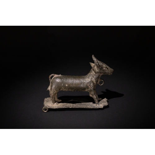 75 - A Cambodian Bronze Figure of a Buffalo, Standing on a Rectangular Plinth, with Remains of Old Mount ... 