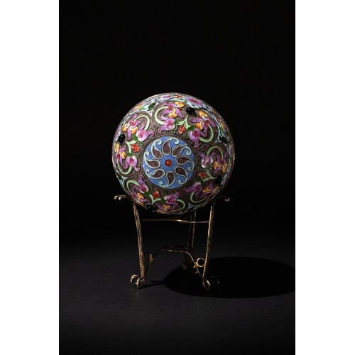 9 - A Russian 84 Standard Silver & Cloisonné Enamel Egg with a Silver Stand.

H: Approximately 12cm (wit... 