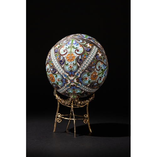 11 - A Russian 84 Standard Silver & Cloisonné Enamel Egg with a Silver Stand.

H: Approximately 10.8cm
34... 