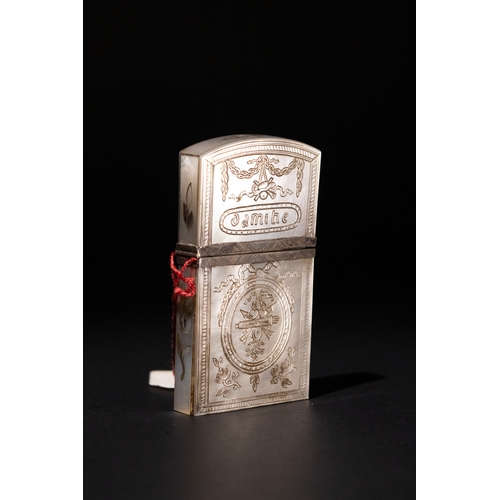 26 - A French Silver- Gilt Mounted Mother of Pearl Carnet-de Bal, 18th Century, Decorated with Floral Mot... 