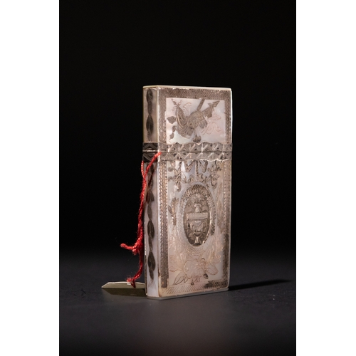 27 - A French Silver- Gilt Mounted Mother of Pearl Carnet-de Bal, 18th Century, Decorated with Floral  an... 