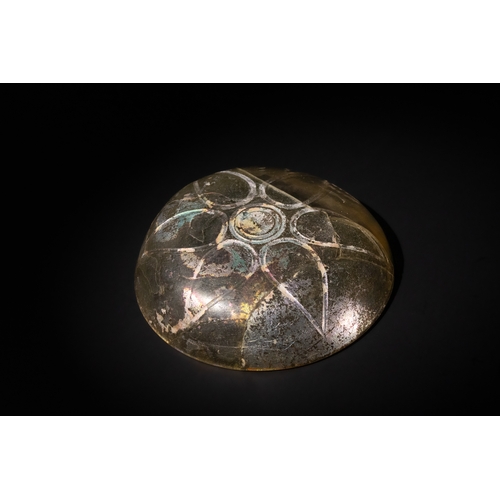 87 - An Achaemenid Glass Bowl, Ancient Persian Empire, 4th -5th Century B.C, with Floral Engraving.

D: A... 